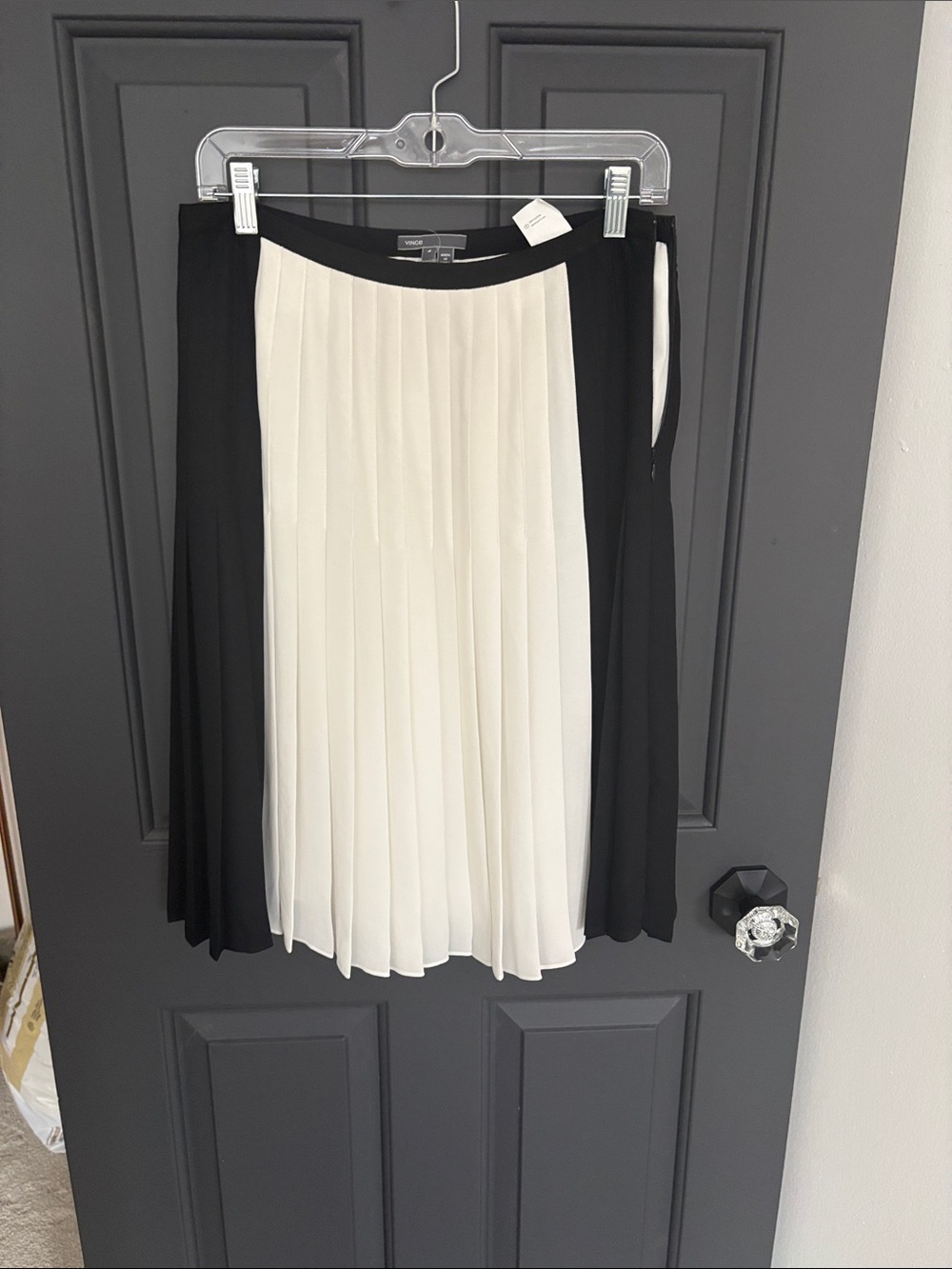 Vince Black and White Pleated Midi Skirt